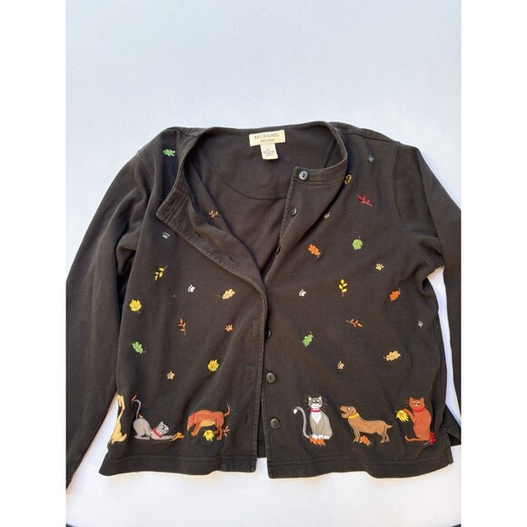 Bechamel Embroidered Cat & Dog Button Cardigan Sweater Size PL Fall Halloween - Picture 1 of 6
